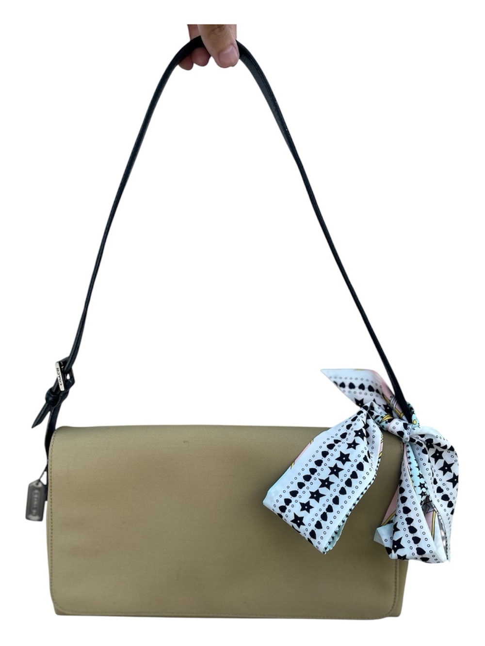 Coach Mercer Vintage 2000 7413 Tan Twill Black Leather Shoulder Bag Y2K